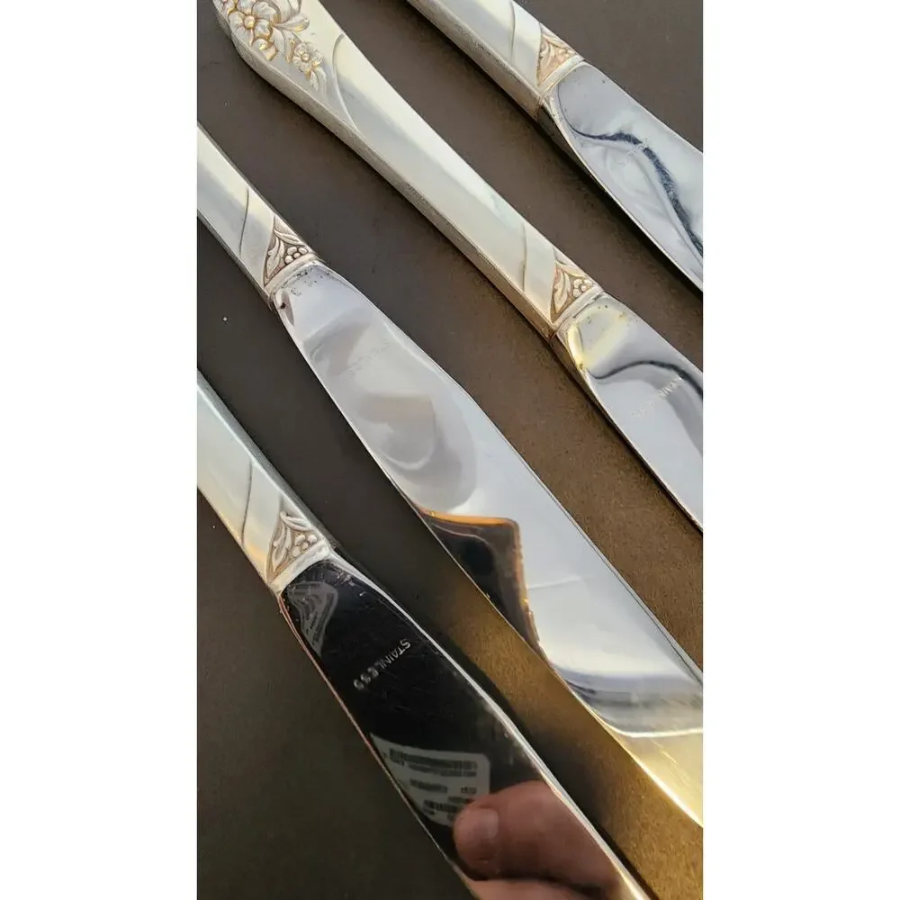 4 Onieda Community EVENING STAR Dinner Knives VTG 1950's Stainless Blade